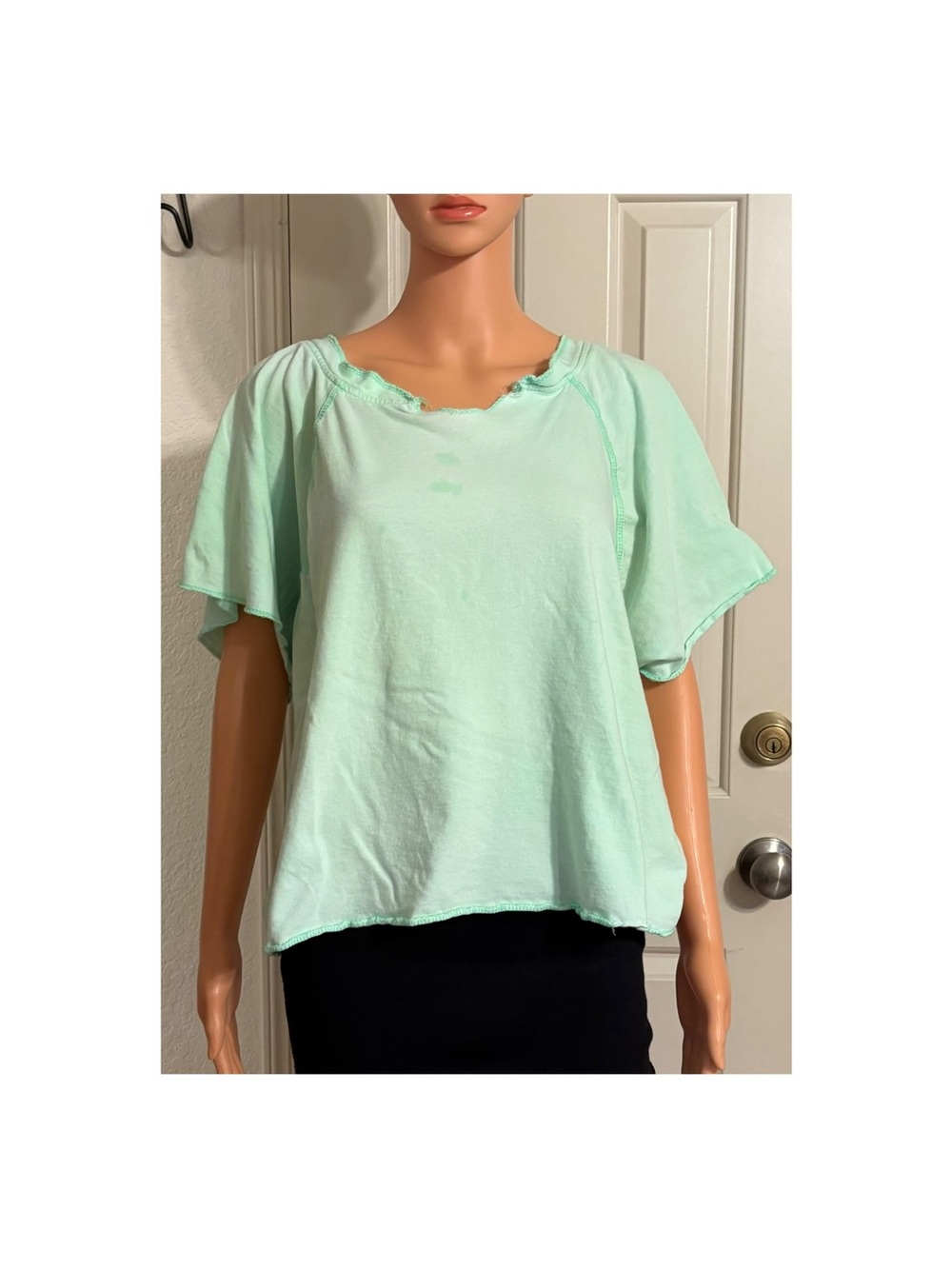 U. S. Vintage Relaxed Mint Green Short Sleeve Flutter Top